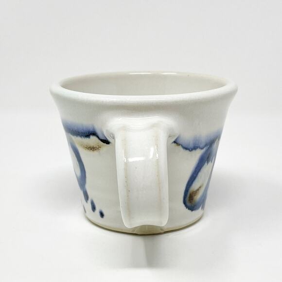 Lakeside Pottery Canada Coffee Cup Mug Hand Painted Stoneware Blue Floral White - Picture 2 of 6